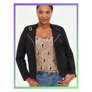 NWT Torrid Studio Black Ponte Zip-Front Motorcycle Jacket Women's Size 1X 14-16